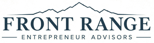 Front Range Entrepreneur Advisors logo featuring a dark navy blue mountain outline and text on a white background.